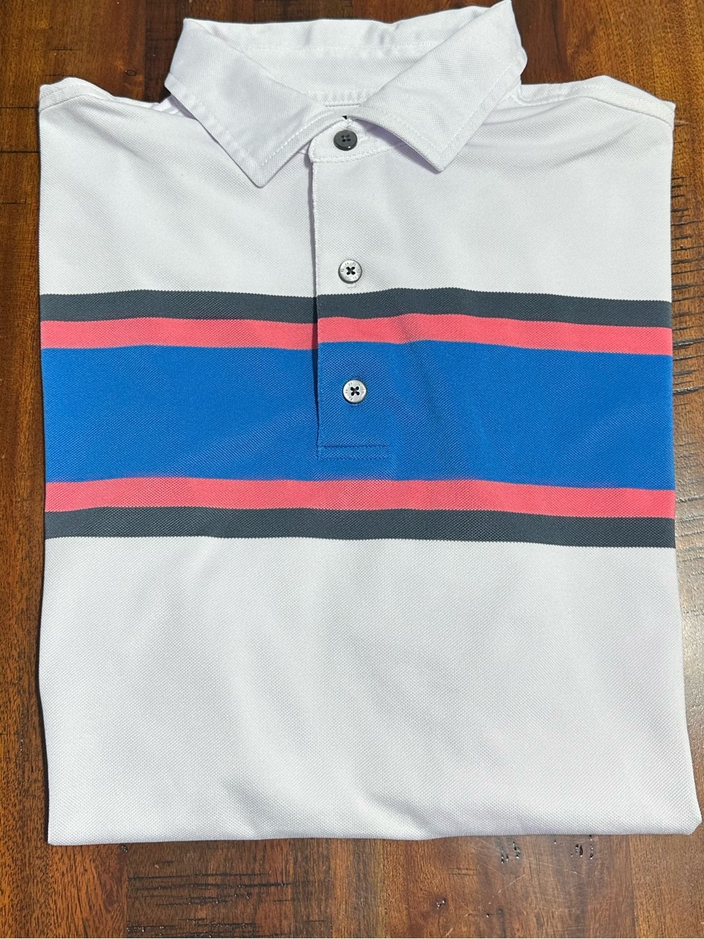 FootJoy White Golf Polo with Blue and Pink Stripes